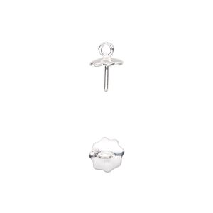 Cup, sterling silver, 8x7mm with 7mm cup and 6mm peg, fits 10-14mm round bead. Sold per pkg of 2.