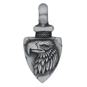 Pendant, Almost Jewelry™, antiqued "pewter" (zinc-based alloy), 42x22mm single-sided arrowhead with eagle head design. Sold individually.