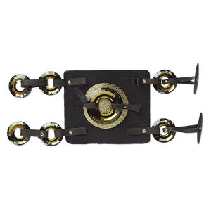 Bracelet, One of a Kind Jewelry, leather and crystal, black, 7 inches. Only one available.