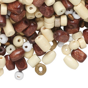 Bead mix, painted wood (dyed), mixed colors, 4-8mm mixed shape. Sold per 100-gram pkg, approximately 2,300 beads.