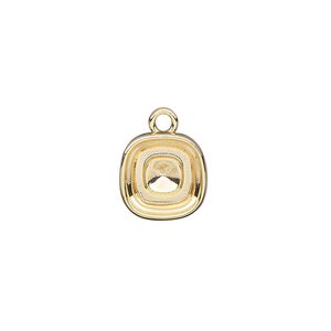 Drop, Almost Instant Jewelry®, gold-finished "pewter" (zinc-based alloy), 12mm square with 10mm cushion setting. Sold per pkg of 2.