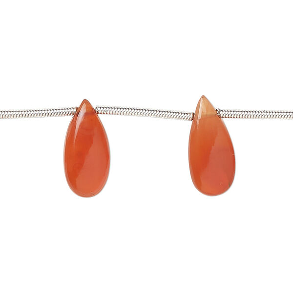 Bead, carnelian (dyed/heated), 15x7mm side-drilled puffed hand-cut teardrop, B Grade, Mohs hardness 6-1/2 to 7. Sold per pkg of 12. image number 0