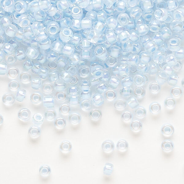 Seed bead, Dyna-Mites™, glass, translucent inside color rainbow ice blue, #8 round. Sold per 1/2 kilogram pkg. image number 0