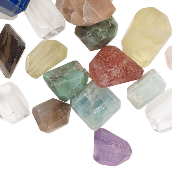 Bead mix, multi-gemstone (natural / dyed / heated / irradiated), small to medium hand-cut faceted nugget with 0.4-1.4mm hole, Mohs hardness 3 to 7. Sold per 4-ounce pkg, approximately 80 beads. image number 0