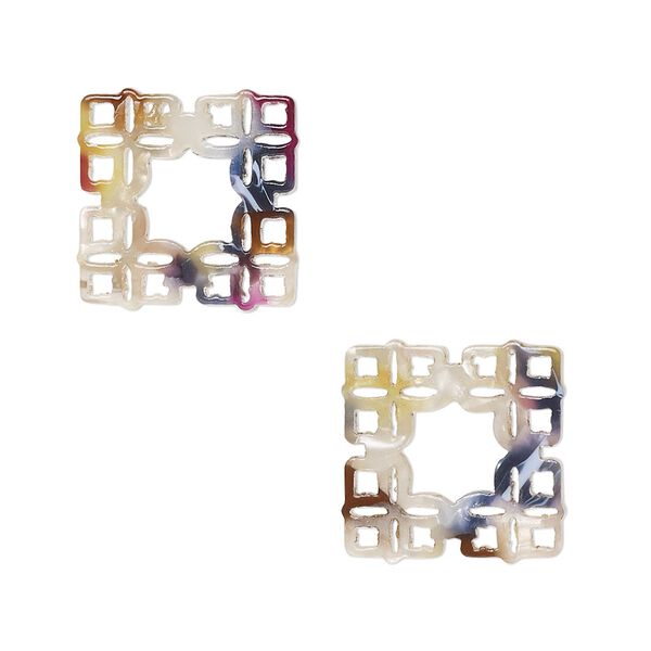 Component, resin, multicolored, 20mm square with cutouts. Sold per pkg of 8. image number 0