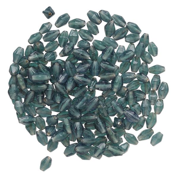 Bead, lampworked glass, translucent steel blue, 9x5mm-9x6mm double cone. Sold per 2-ounce pkg, approximately 175 beads. image number 0