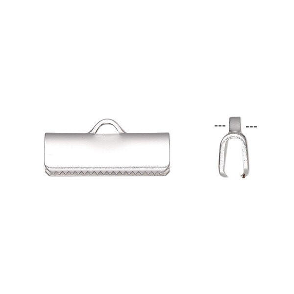 Ribbon crimp end, silver-plated brass, 16x5mm rectangle. Sold per pkg of 100. image number 0