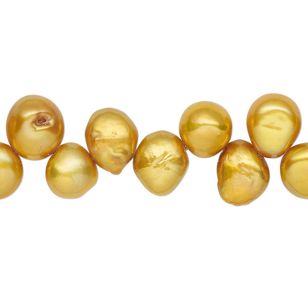Pearl, cultured freshwater (dyed), burnt umber, 8-9mm top-drilled flat-sided potato with 0.4-0.5mm hole, D grade, Mohs hardness 2-1/2 to 4. Sold per 14-inch strand. image number 0