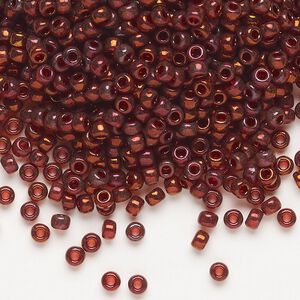 Seed bead, Miyuki, glass, pkg/250g, #8 rocaille, translucent gold luster garnet (RR-315).