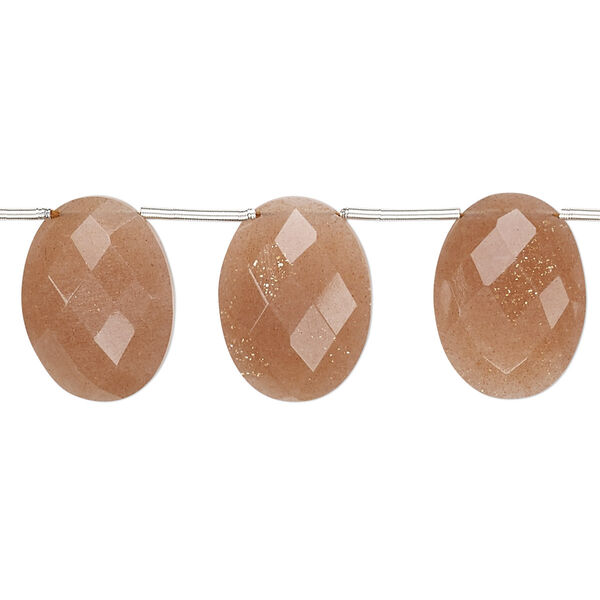 Mixed moonstone 1pkg1, hand-cut top-drilled faceted flat oval bead natural B grade, 5 inch 13x9mm-16x12mm image number 0