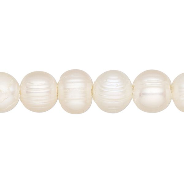 Pearl, cultured freshwater (bleached), white, 9-12mm semi-round, D grade, Mohs hardness 2-1/2 to 4. Sold per 8-inch strand, approximately 20-24 beads. image number 0