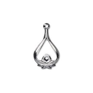 Drop, gunmetal-plated brass, 22x13mm teardrop with flower and loop. Sold per pkg of 10.