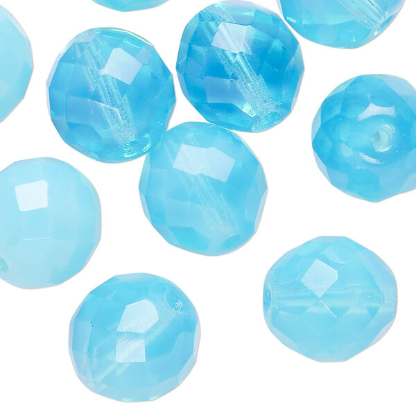 Bead mix, Czech fire-polished glass, translucent and transparent blue, 14mm faceted round. Sold per pkg of 10. image number 0