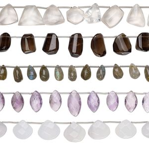 Multi-gemstone 1pkg5, hand-cut mixed shape bead 8 inch mix 12x8mm-22x16mm