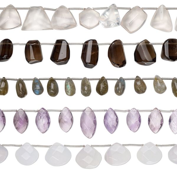 Multi-gemstone 1pkg5, hand-cut mixed shape bead 8 inch mix 12x8mm-22x16mm image number 0