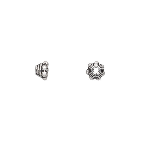 Bead cap, antiqued sterling silver, 6x5mm beaded round coil, fits 4-6mm bead. Sold per pkg of 16. image number 0
