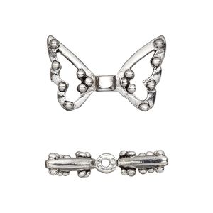 Bead, antique silver-plated pewter (tin-based alloy), 25x15.5mm open wings. Sold individually.