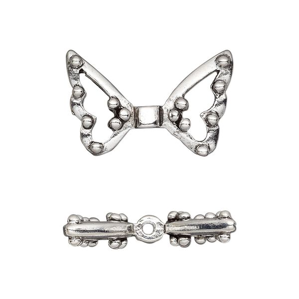 Bead, antique silver-plated pewter (tin-based alloy), 25x15.5mm open wings. Sold individually. image number 0
