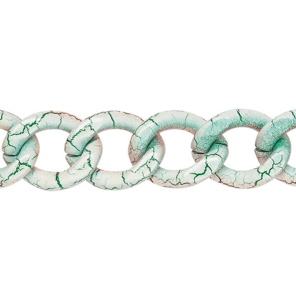Chain, aluminum, crackled white / green / red, 13mm curb. Sold per pkg of 24 inches. image number 0