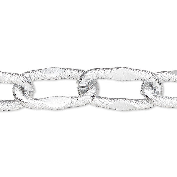 Chain, silver-plated aluminum, 12mm textured oval cable. Sold per pkg of 5 feet. image number 0