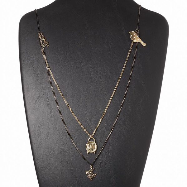 Necklace, glass rhinestone / antiqued brass / antique gold-finished steel and "pewter" (zinc-based alloy), clear, 30 inches with 3-inch extender chain and lobster claw clasp. Sold individually. image number 0