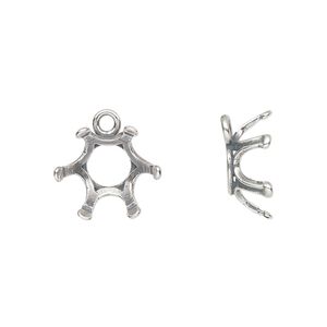 Drop, JBB Findings, antique silver-plated brass, 14mm round with open back and 6-prong 12mm rivoli setting. Sold per pkg of 2.