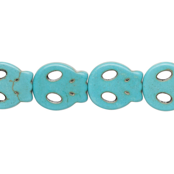 Bead, "turquoise" (resin) (imitation), aqua blue, 15x13mm-16x14mm flat skull. Sold per 15-inch strand. image number 0