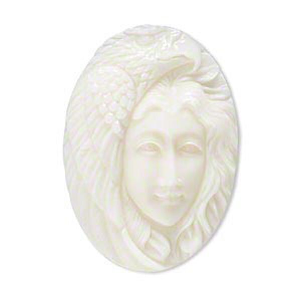Embellishment, bone (bleached), white, 34x23mm-38x27mm hand-carved single-sided undrilled spirit eagle, Mohs hardness 2-1/2. Sold individually. image number 0