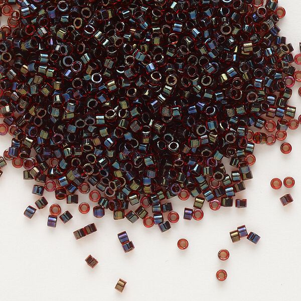 Seed bead, Delica®, glass, pkg/7.5g, #11 round, translucent garnet-lined luster ruby (DB-0297). image number 0