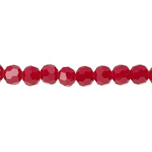 Bead, glass, opaque dark red, 6mm faceted round, 32 facets. Sold per 15-1/2" to 16" strand.