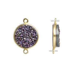 Druzy agate / sterling silver 1pkg1, electrocoated gold finished hand-cut flat round link 15mm