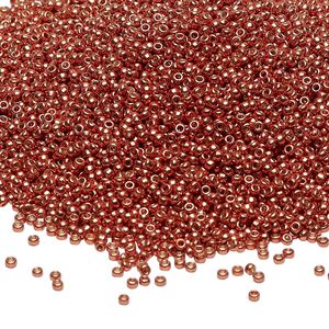 Seed bead, Miyuki, glass, pkg/35g, #15 rocaille, Duracoat® opaque galvanized copper, (RR-4207).