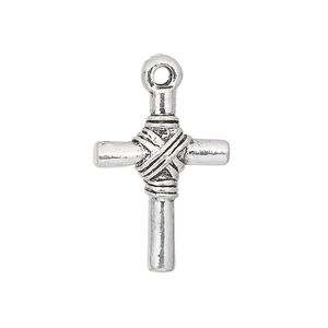 Drop, antique silver-plated "pewter" (zinc-based alloy), 24x18mm double-sided cross. Sold per pkg of 6.