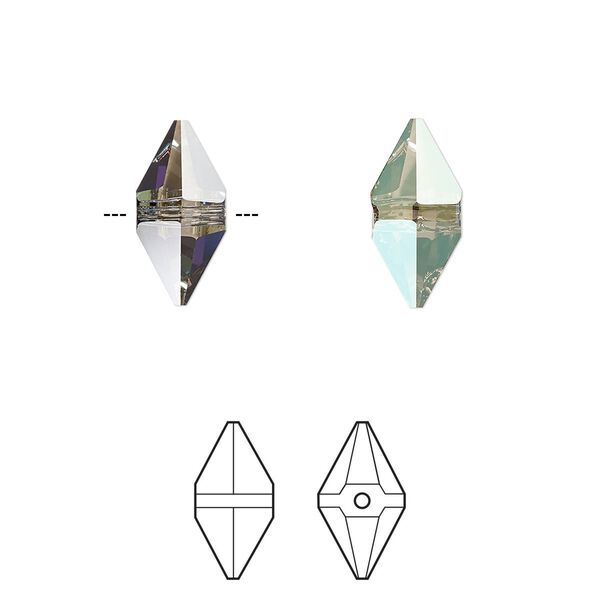 Bead 4pk crystal iridescent green, Crystal Passions® 12x6mm double spike 5747 image number 0