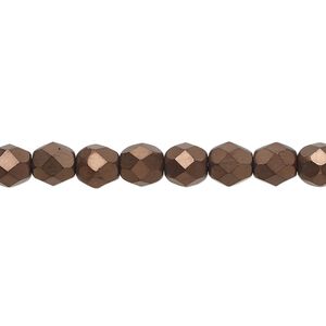 Bead, Czech fire-polished glass, opaque matte black bronze luster, 6mm faceted round. Sold per 15-1/2" to 16" strand.
