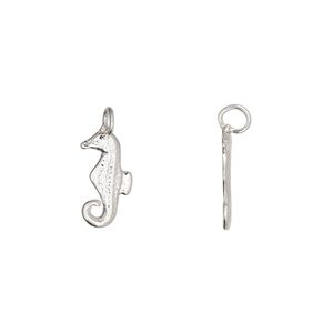 Charm 1pkg1 sterling silver 13x6mm seahorse perpendicular loop