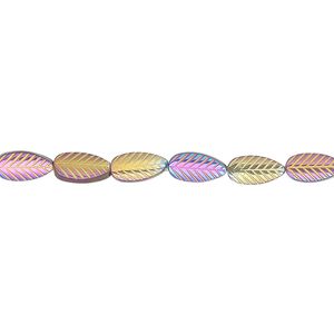 Hemalyke™ 1pkg1, electroplated leaf bead 15.5-16 inch 7x4mm