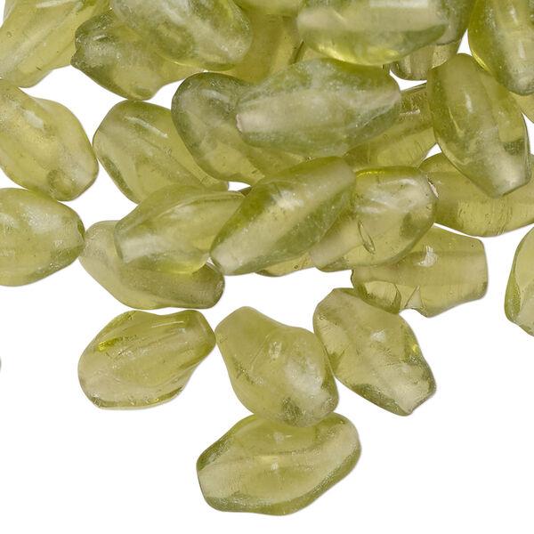 Bead, lampworked glass, translucent pale yellow, 12x7mm-13x9mm twisted double cone. Sold per 2-ounce pkg, approximately 75 beads. image number 0