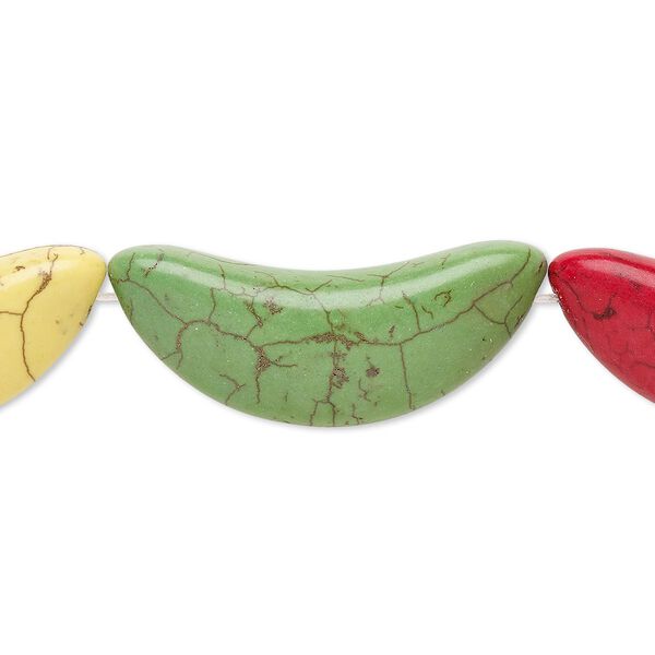 Bead, "howlite" (resin) (imitation), mixed colors, 47x17mm-48x18mm moon. Sold per 8-inch strand. image number 0