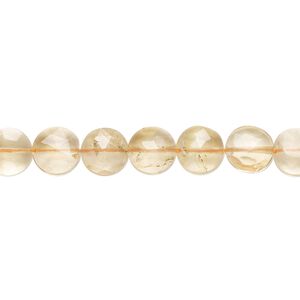 Citrine 1pkg1, hand-cut faceted puffed round bead 15.5-16 inch 7mm