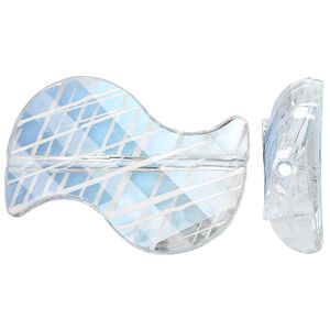 Bead, acrylic, semi-transparent clear and white, 35x23mm S-shape with painted line design. Sold per pkg of 24.