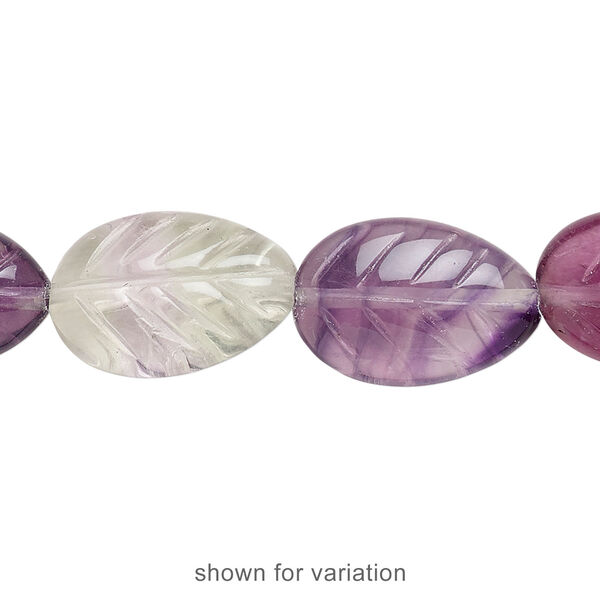 Rainbow fluorite 1pkg1, hand-cut carved leaf bead natural 15.5-16 inch 18x12mm image number 1