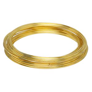 Memory wire, gold-finished stainless steel, 2-1/4 inch bracelet, 0.65-0.75mm thick. Sold per 1-ounce pkg, approximately 50 loops.