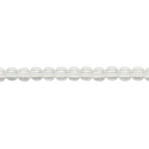 Bead, glass, clear, 3-4mm round. Sold per 16-inch strand.