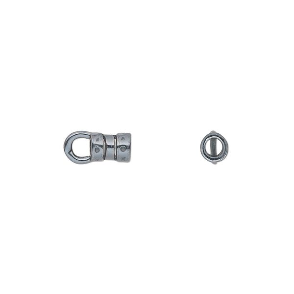 Crimp end, JBB Findings, gunmetal-plated pewter (tin-based alloy), 6x4mm tube with loop, 2.5mm inside diameter. Sold per pkg of 2. image number 0