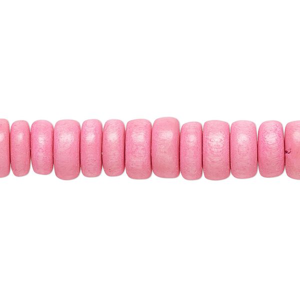 Bead, Taiwanese cheesewood (dyed / waxed), light pink, 8x4mm rondelle. Sold per pkg of (2) 15" to 16" strands. image number 0