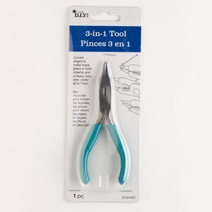 Pliers, 3-in-1 round-nose / flat-nose / side cutters, stainless steel and rubber, green, 5 inches. Sold individually.