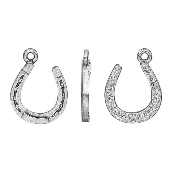 Charm, pewter (tin-based alloy), pkg/1, antiqued, 16.5x15mm horseshoe. image number 0