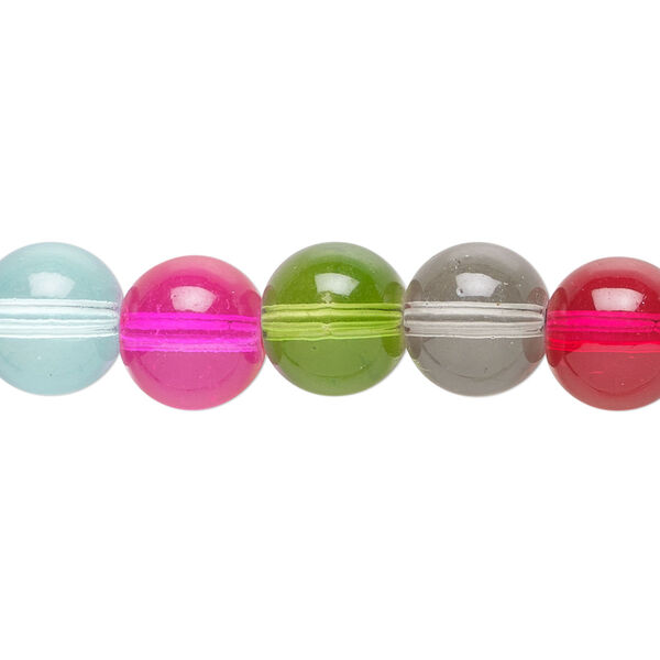 Bead, coated glass, transparent multicolored, 10mm round. Sold per 15-1/2 to 16-inch strand. image number 0