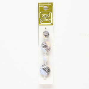 Bead 1pkg4 handblown glass, 11-13mm round / 19-20mm puffed flat oval / line design, assortment translucent multicolored